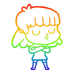 Obraz premium rainbow gradient line drawing cartoon indifferent woman
