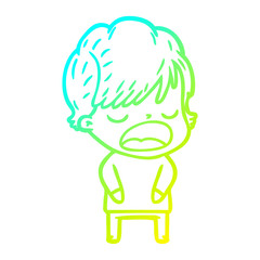 cold gradient line drawing cartoon woman talking