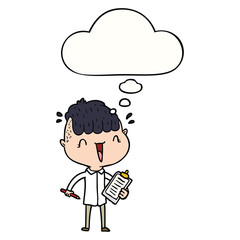 cartoon happy boy surprised and thought bubble