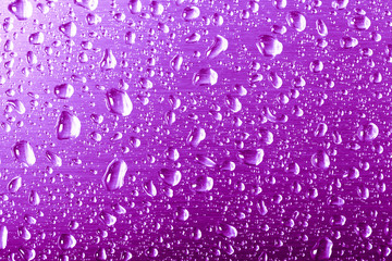 Drops of water on a color background. Gray. Shallow depth of field. Selective focus. Blur.