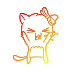 warm gradient line drawing cartoon cat