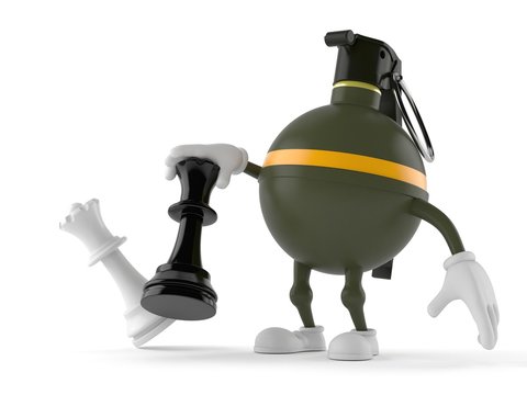 Hand grenade character playing chess