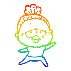 rainbow gradient line drawing cartoon happy old lady