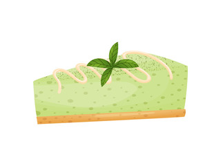 Piece of green cheesecake. Vector illustration on white background.