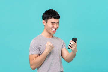 Asian man chatting with his friend via vedio call