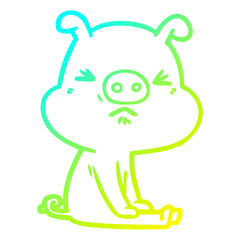 cold gradient line drawing cartoon angry pig sat waiting