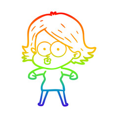rainbow gradient line drawing cartoon girl pouting