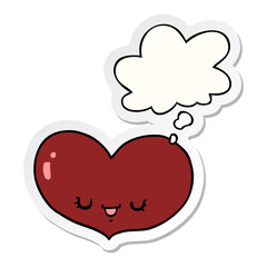 cartoon love heart character and thought bubble as a printed sticker