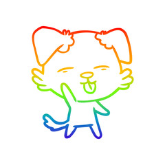 Fototapeta premium rainbow gradient line drawing cartoon dog sticking out tongue
