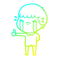 cold gradient line drawing cartoon man crying