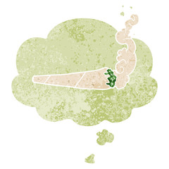 cartoon marijuana joint and thought bubble in retro textured style