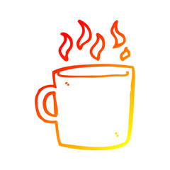 warm gradient line drawing cartoon hot cup of coffee