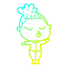 cold gradient line drawing cartoon calm woman