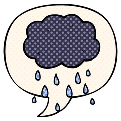 cartoon cloud raining and speech bubble in comic book style