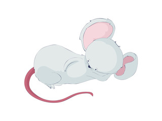 Cute cartoon rat lies. Vector illustration on white background.