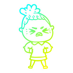 cold gradient line drawing cartoon angry woman