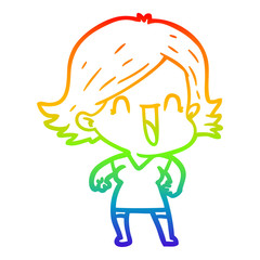 rainbow gradient line drawing cartoon happy woman