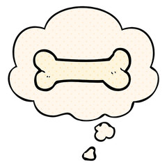 cartoon bone and thought bubble in comic book style