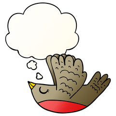 cartoon flying bird and thought bubble in smooth gradient style