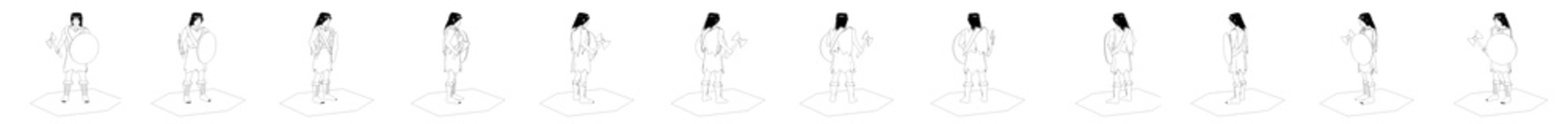 3d render, warrior character set, illustration 