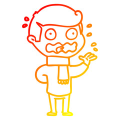 warm gradient line drawing cartoon man totally stressed out