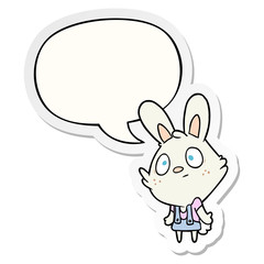 Obraz na płótnie Canvas cute cartoon rabbit shrugging shoulders and speech bubble sticker