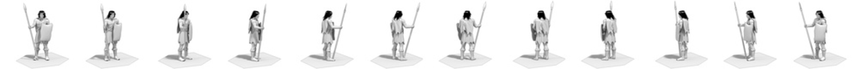 3d render, warrior character set, illustration 