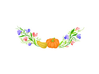 Obraz na płótnie Canvas Curly stems with pumpkins in a semicircle. Vector illustration on white background.