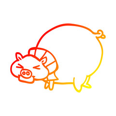 warm gradient line drawing cartoon fat pig