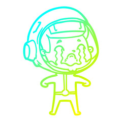 cold gradient line drawing cartoon crying astronaut
