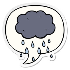 cartoon cloud raining and speech bubble sticker
