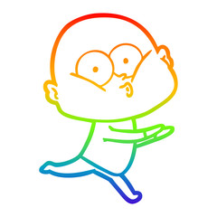 rainbow gradient line drawing cartoon bald man staring