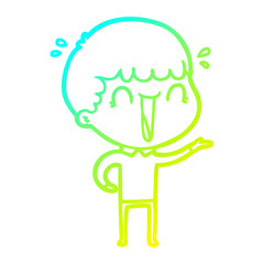 cold gradient line drawing laughing cartoon man