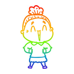 rainbow gradient line drawing cartoon happy old lady