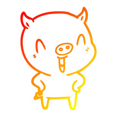 warm gradient line drawing happy cartoon pig