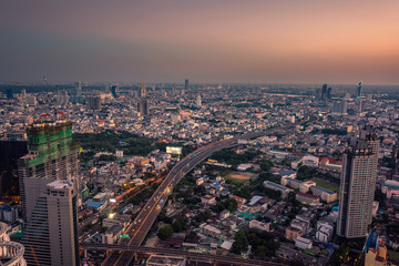 Fototapeta na wymiar Aerial view of Bangkok capital city at sunset