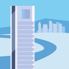 blue city skyline urban buildings city road