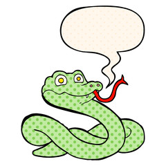 cartoon snake and speech bubble in comic book style