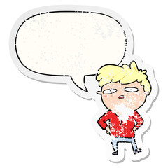 cartoon impatient man and speech bubble distressed sticker