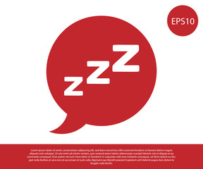 Red Speech bubble with snoring icon isolated on white background. Concept of sleeping, insomnia, alarm clock app, deep sleep, awakening. Vector Illustration