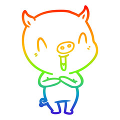 rainbow gradient line drawing happy cartoon pig