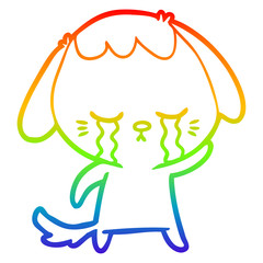 rainbow gradient line drawing cartoon crying dog
