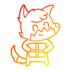 warm gradient line drawing cartoon friendly fox with gift