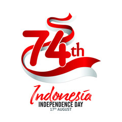 Vector Illustration of Indonesia flag for poster. 74 years  & 17th August Indonesia Independence Day concept.