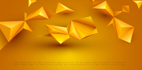 Abstract 3D Geometric, Polygon, Triangle pattern shape.  Yellow, orange gradient color background. Vector illustration polygonal technology background for banner, template, wallpaper, web design