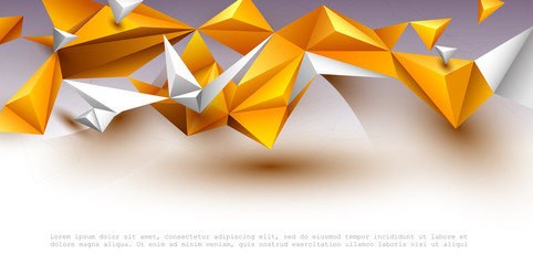 Abstract 3D Geometric, Polygon, Yellow-orange gradient color triangle pattern shape on white color background. Vector illustration polygonal technology background for banner, template, web design