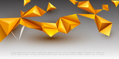 Abstract 3D Geometric, Polygon, Yellow-orange gradient color triangle pattern shape on white color background. Vector illustration polygonal technology background for banner, template, web design