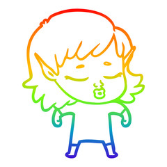 rainbow gradient line drawing pretty cartoon elf girl