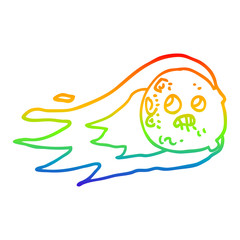 rainbow gradient line drawing cartoon flaming asteroid