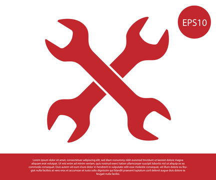 Red Crossed wrenchs icon isolated on white background. Spanner repair tool. Service tool symbol. Vector Illustration